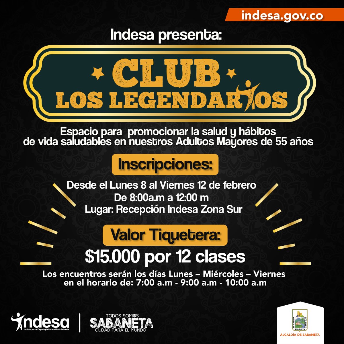 INDESASABANETA's tweet photo. Indesa tiene el gusto de presentarte el Club Los Legendarios,  a través de diferentes actividades físicas, recreativas y lúdicas como yoga, hidrogimnasia, gimnasia de mantenimiento, caminatas ecológicas.
¡Inscríbete y disfruta! https://t.co/EaXHNlxBKe