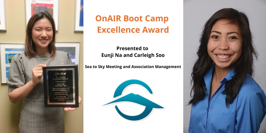 We are pleased to announce that senior coordinators Eunji &amp; Carleigh received the "OnAIR Bootcamp Excellence" Award presented by <a href="/_EventsAIR/">EventsAir</a>. With a pivot to #virtualevents, the S2S team took the challenge head on &amp; has continued to work towards a seamless transition. #eventprofs
