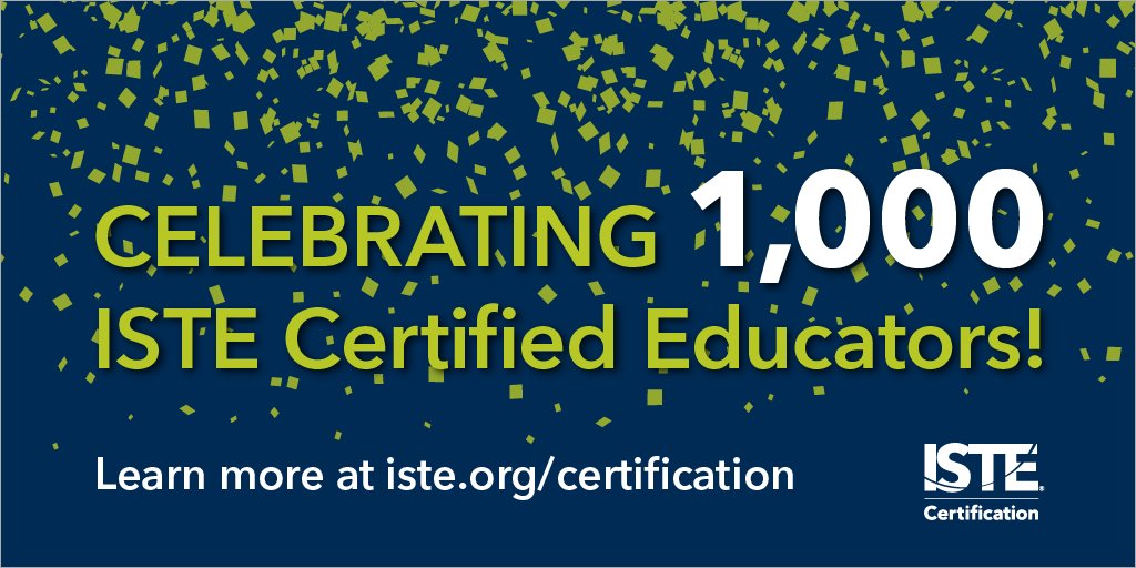 We are celebrating 1,000 ISTE Certified Educators! 🎉

Congratulations to all. 👏 Reply back to share your certification experience with us.

#ISTEcert challenges you to rethink and redesign instruction with technology. Learn more here: bit.ly/2YMY96l!