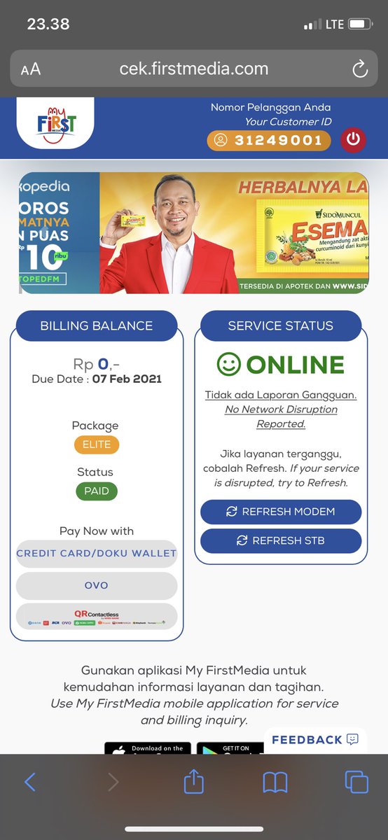 felivena's tweet photo. @FirstMediaCares di website nya online tanpa gangguan. gak update yah kak ? https://t.co/KserF1nYcr