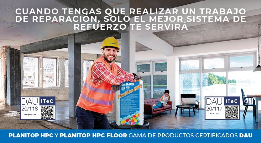MapeiSpain's tweet photo. 🔵 #ITeC otorga el #DAU a dos innovadores sistemas de #MAPEI PLANITOP HPC (DAU 20/117 A)- Sistema PLANITOP HPC Floor (DAU 20/118 A) 👉https://t.co/f8Idl3UH6W. https://t.co/aj5IQ82yZX