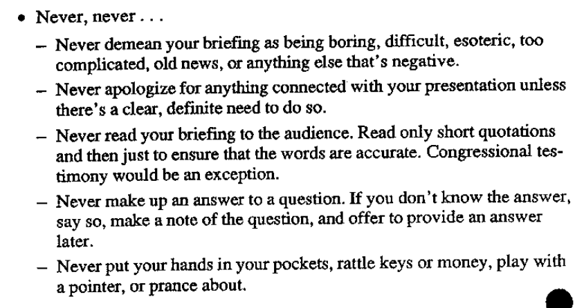Some great advice on briefings too….guess I’ll have to cross prancing about off my list, huh? 13/x