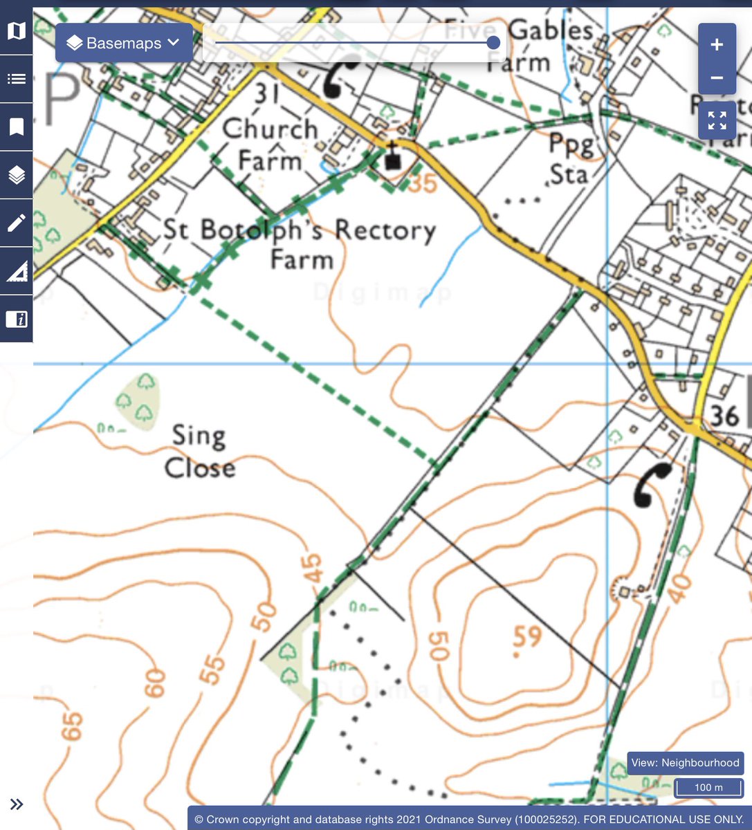 5. Here in S Cambs. it depends in a combination of the lie of the land and its geology. The hill slope at the base (S) of the map, where the contour lines are close together, gives way to a much flatter landscape to the N. That’s enough to begin to slow the flow of water ..