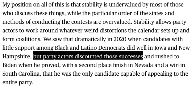 This, I think, is the key passage in  @jbview's piece on the 2024 calendar. 1/ https://www.bloomberg.com/opinion/articles/2021-02-04/it-s-not-too-early-to-think-about-the-2024-race