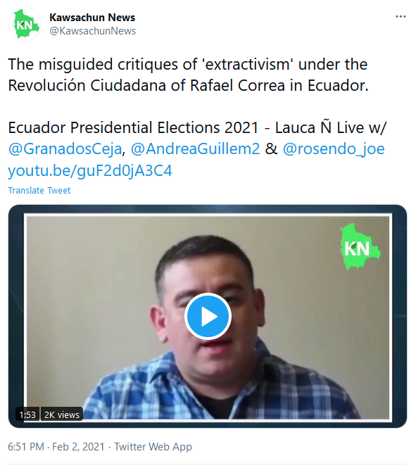 The fact to centre here is that Yaku Perez wants to save the Ecuadorian Amazon and Andres Arauz does not. That Perez is in the top 3 is remarkable. That anti-imperialists are trashing him & the left politics he represents is par for the course.