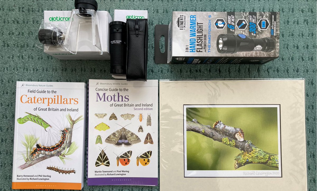 Just a few of the great prizes we have on offer for Moth Night 2021, to be held over 8-10 July. For more details visit mothnight.info/prizes/ Thanks to @AtroposJournal, @chiffchat, @celestronuk, @opticronuk, Richard Lewington and Watkins & Doncaster for providing prizes.