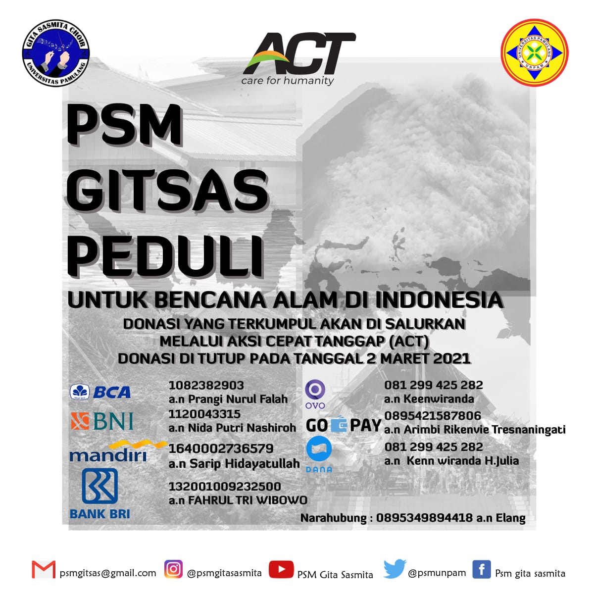 psmunpam's tweet photo. 🌻Halo Sahabat Gitsas🌻
Negeri kita sedang tidak baik-baik saja, bencana alam datang silih berganti,  Virus Covid 19 belum juga hilang.Ribuan korban sedang berduka dan berjatuhan. 
Ayo ! kita ulurkan tangan dan bantu meringankan pilu saudara-saudara kita. https://t.co/nmV5lkIYMM