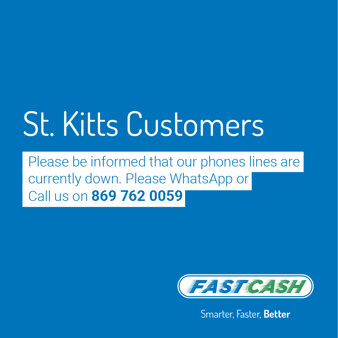 _Fast_cash's tweet photo. To all customers in St. Kitts, please call or WhatsApp us on 869 762 0059.
We are working to resolve the issue with our phone lines. We apologise for any inconvenience. https://t.co/hj3t8G60Gz
