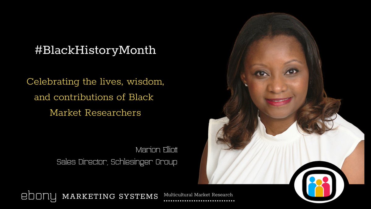 EbonySystems's tweet photo. We're celebrating #BlackHistoryMonth by highlighting Black #Insights industry professionals. Meet this week's featured researcher — @SchlesConnect's Marion Elliott — on our LinkedIn page: https://t.co/ViyeQlpNup.
#MRX #BlackGirlMagic #MarketResearch #MulticulturalResearch https://t.co/MJxvp66OZz