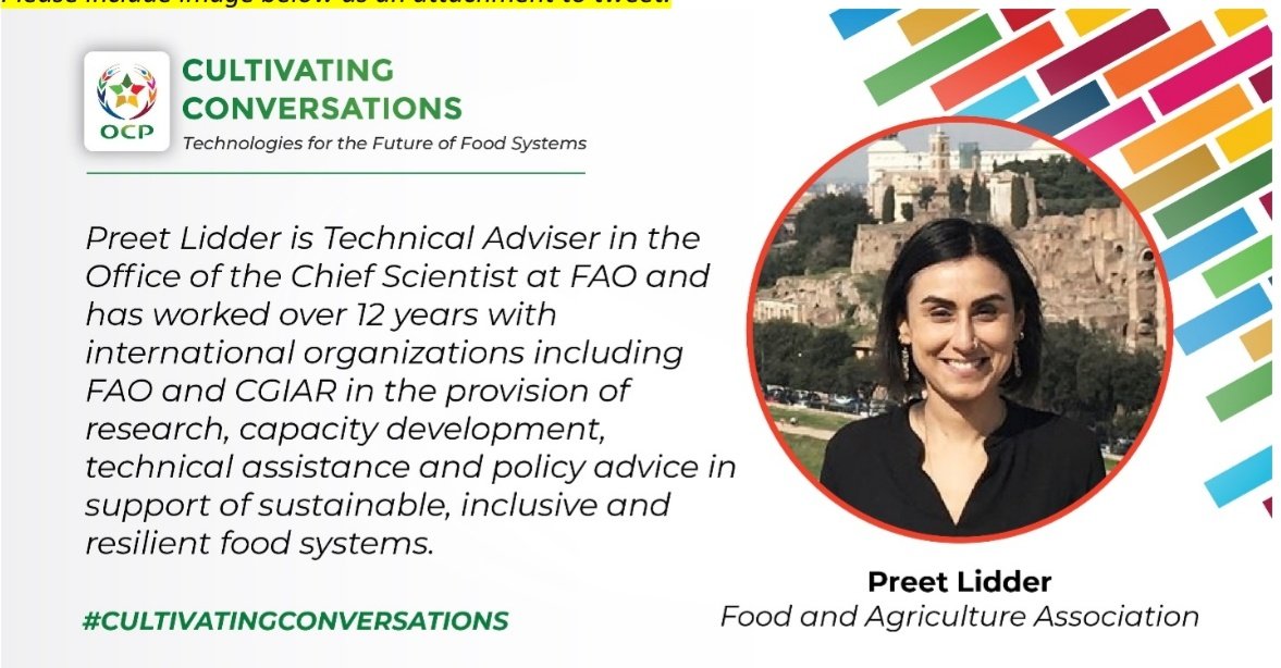It is a pleasure to welcome <a href="/Lidderpr/">Preet Lidder</a>, Technical Advisor in the office of Chief Scientist at <a href="/FAO/">Food and Agriculture Organization</a>. Innovations and new technology aim to align agriculture with ecology to make #FoodSystems part of the solution, not the problem. #AgTech #AgInnovation #SDG9