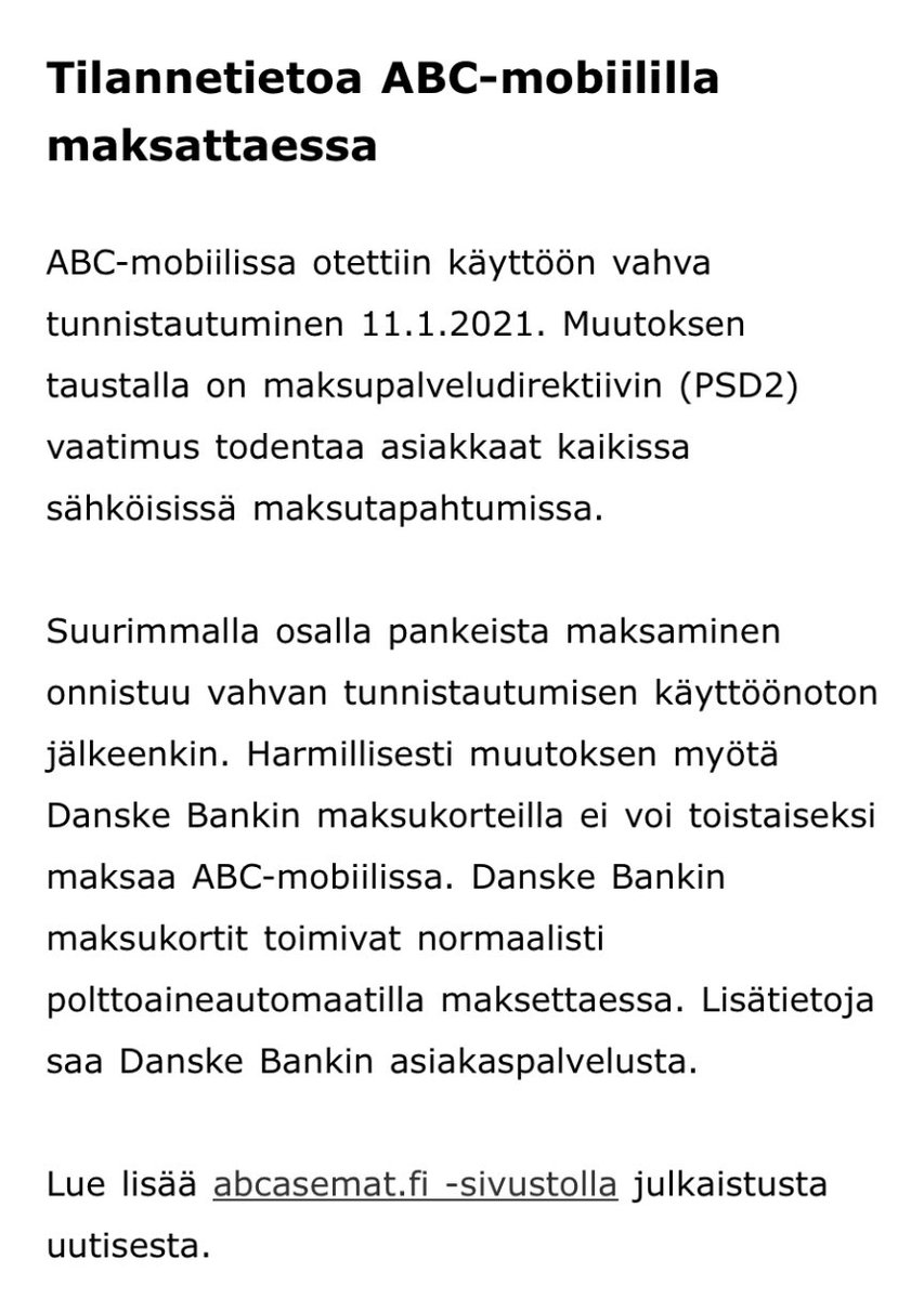 romanhg's tweet photo. @DanskeBankFI when can we expect to be able to use Danske Bank credit cards with the ABC mobiili app again? Very useful to avoid using public payment terminals during a pandemic when possible. https://t.co/zr2pcItBFF
