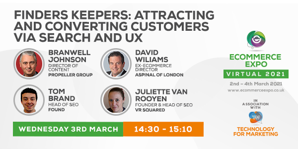A must see session!👀 Finders Keepers

@Branwellcontent of <a href="/propellerites/">Propeller Group</a>, David Williams formerly of Aspinal of London, Tom Brand of <a href="/Found_Online/">Found</a> &amp; <a href="/JulesGrimm/">Juliette van Rooyen</a> of <a href="/VR2SEO/">VR-Squared</a> 

💻REGISTER NOW:bit.ly/39EDmYV
🕑14:30 - 15:10 
📅Wednesday 3rd March
👉#ECE21