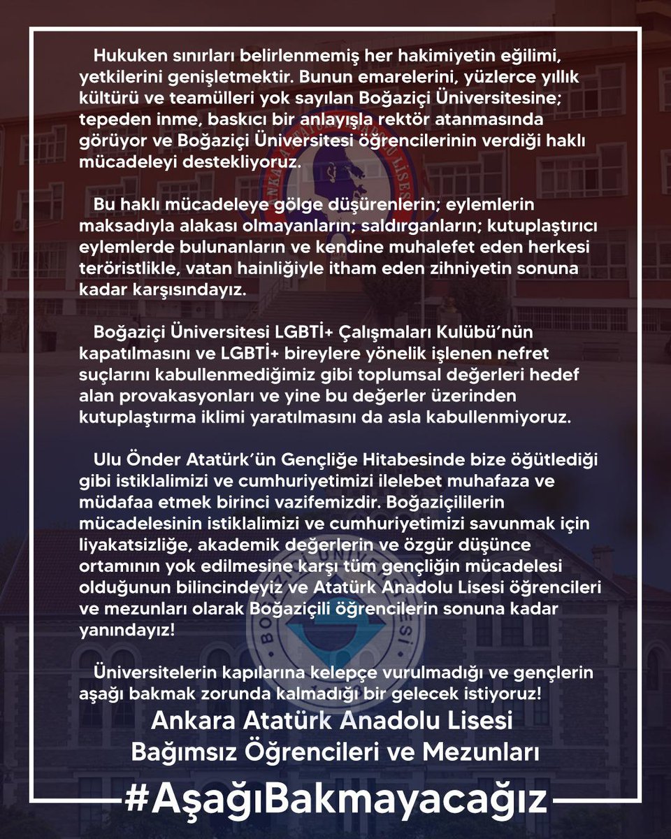 #ÖzgürBoğaziçiİçin
#HerYerBoğaziçiHerYerDireniş
<a href="/beyzaakbas_/">Beyza Akbaş</a> <a href="/foxeastblood/">Ed</a>
<a href="/tekalperen06/">Alperen Tek</a> @notlilisil
<a href="/Swh1111/">Caner</a>