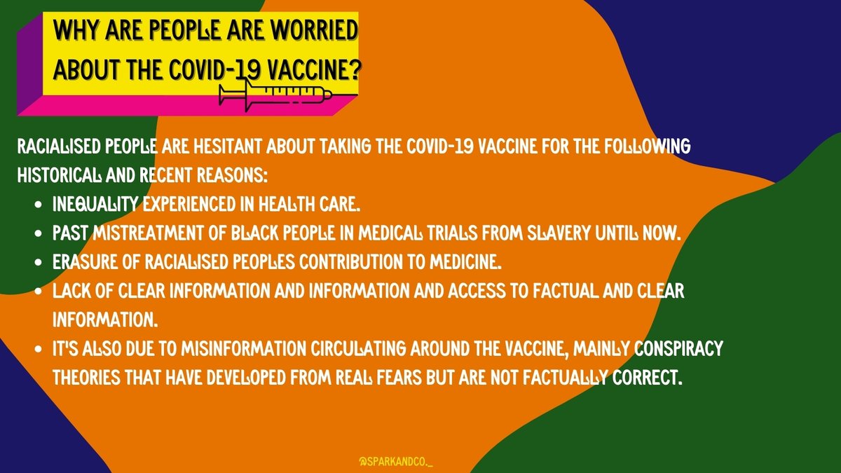  #POC are hesitant about taking the  #COVID19Vaccine for a variety of reasons, both historical and recent. Including inequality in healthcare, past mistreatment of Black people in medical trials, erasure of history, lack of information and misinformation. 