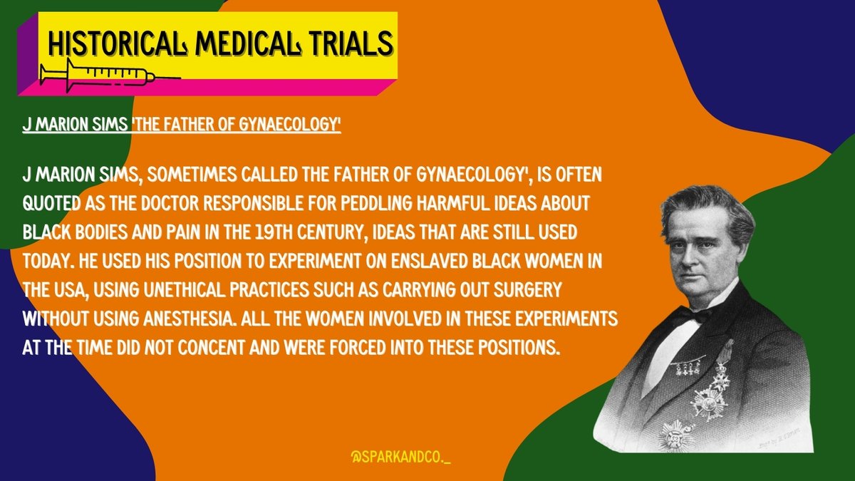 1) One of these reasons is rooted in historical  #MedicalTrials. J Marion Sims, 'The Father of Gynaecology', experimented on enslaved  #BlackWomen without their consent and without using anaesthesia. 