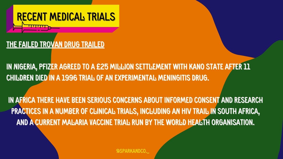 4)  #TrovanDrugTrial, in  #Nigeria,  #Pfizer agreed to a £25 million settlement with Kano State after 11 children died in a 1996 trial of an experimental meningitis drug. 