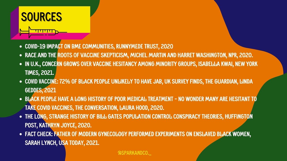 8)  #BlackWomen in the UK are also 5 times more likely to die in  #Childbirth than their white counterparts.Sources for this thread are below. Keep an eye out on our website for more information regarding the COVID-19 vaccine:  https://sparkandco.co.uk/latest/blogs 