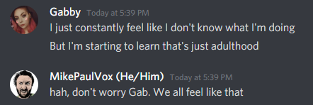 theartfulgabby's tweet photo. Weekly @mikepaulvox and Gab pep talk session๐
Anyone else with us on this?!
#NeedAnAdult https://t.co/DY6dnTpMZ1