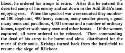 (8)The Samrat then captured the Adilshahi camp. Spoils of war included elephants, 400 heavy cannons (Ottoman-style), firearms, 4000 Arabian premium horses.All the captured women were ordered to be released. Such was the code of the Hindu Kings, unlike Mlecchas!  #Rajdharma