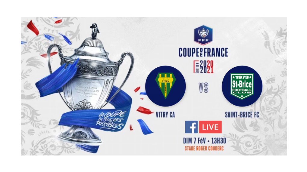 StBriceFc's tweet photo. 🏆 𝐂𝐨𝐮𝐩𝐞 𝐝𝐞 𝐅𝐫𝐚𝐧𝐜𝐞 - 𝑻𝒐𝒖𝒓 𝟕 🏆

🆚 @vitry1897 
📅 Dimanche 07 février 
🕑 13h30
🏟️ [𝐻𝑢𝑖𝑠 𝐶𝑙𝑜𝑠] Stade Roger Couderc
🎥 Facebook Live 
🏆 @coupedefrance 

#coupedefrance #cavitrystbricefc https://t.co/FAIdYJnJRV