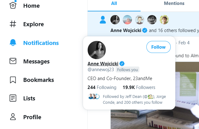 ha. finally followed by Anne Wojcicki.