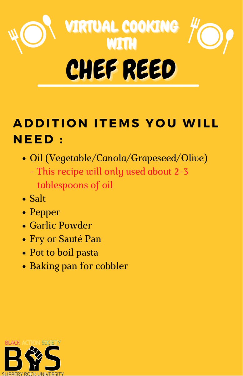 Come and learn how to create a delicious meal that won’t hurt your pockets! The amazing Chef Reed will be directing a class on how the average college student with any cooking capacity can make an easy yet delicious meal for under $50.🍽😋