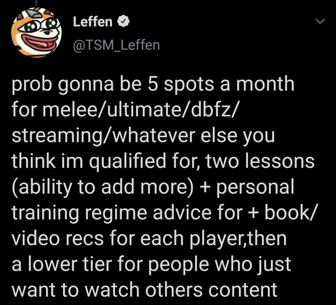 I know I'm really late to this, but I don't care: the more dedicated, non-replicable and personalized a service is, naturally the more valuable it will be. @TSM_Leffen's coaching ($350 USD/mo) is no exception.THREAD (1/5):