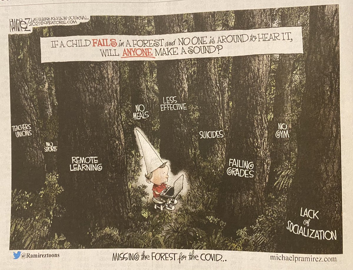 Thanks Michael P Ramirez <a href="/Ramireztoons/">Michael Ramirez</a>, for a perfect illustration of why we need to speak up for kids. Follow safety protocols proven with data, get vaccinated, and get back to implementing those supports our kids so critically need! #BacktoSchool #putkids1st #COVID19 <a href="/NMPeds/">NM Pediatric Society</a>