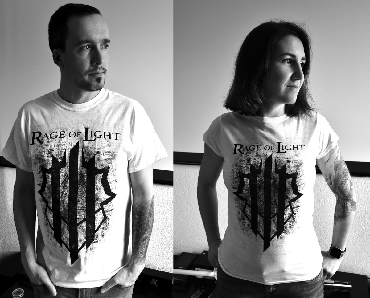 NEW T-SHIRTS !
You can now order our brand new T-shirts and girlies in a white version !
Our previously sold-out black versions are also available again !
Order here : rageoflight.bandcamp.com/merch