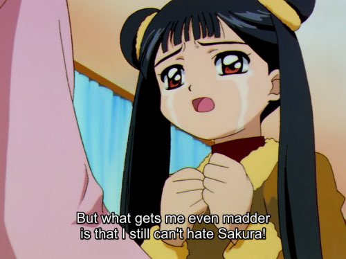 Her character is then also able to support Meiling, when Syaoran tells her that he’s in love with Sakura. Tomoyo serves as a support to Meiling because she understands the pain she’s going through. And despite Meiling’s frustration she is still incredibly understanding of Sakura.