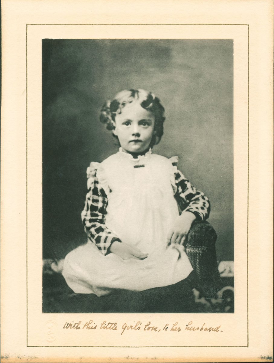 A photograph, which came to Curtis with the Eleanor Sokoloff collection in 2020, has just been identified! It is none other than Curtis's founder Mary Louise Curtis about age 4.  Text at the bottom indicates she gave this as a gift to her husband Edward Bok.