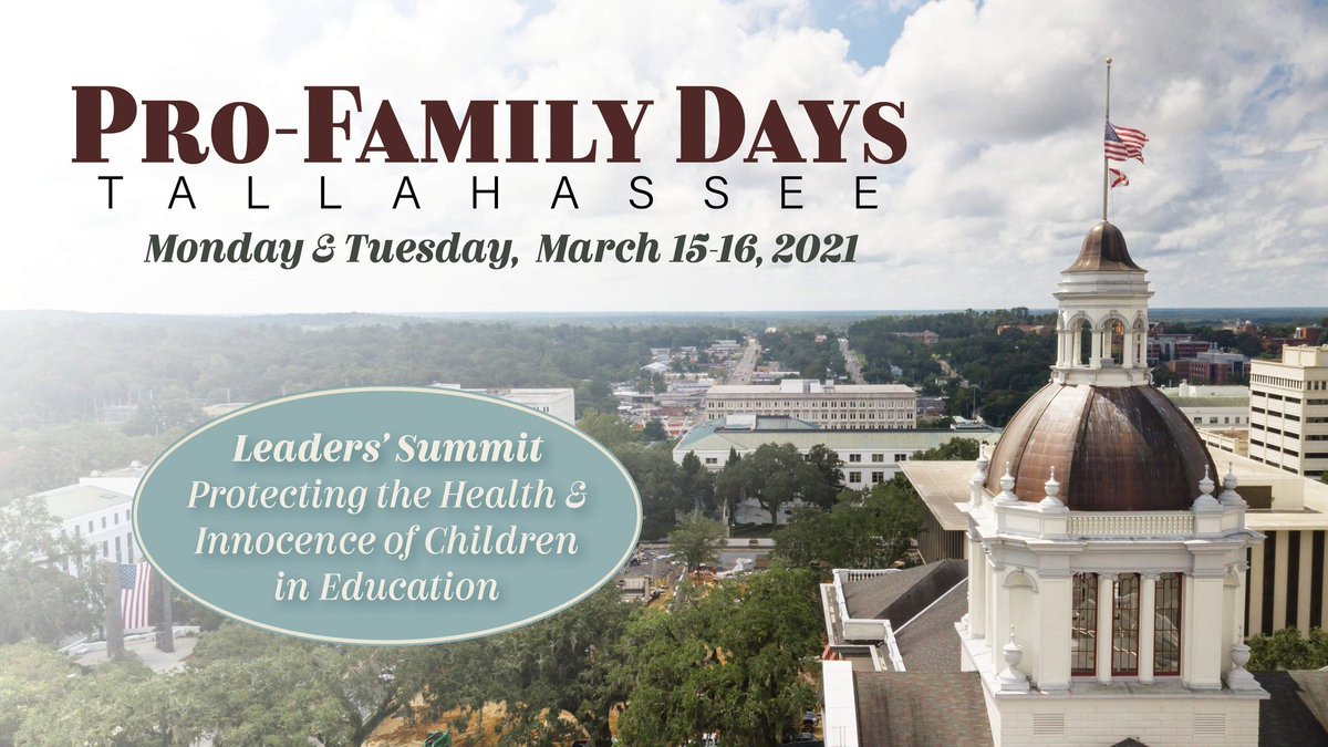 FLFamilyVoice's tweet photo. REGISTRATION IS NOW OPEN for our 2021 #ProFamilyDays in Tallahassee March 15-16. We are looking forward to having you join us!
For more details or to get tickets for this powerful event in the heart of our state capital, visit: https://t.co/gLj4HP8jtR #floridafpc #flapol #sayfie https://t.co/tIOB2AD6F6