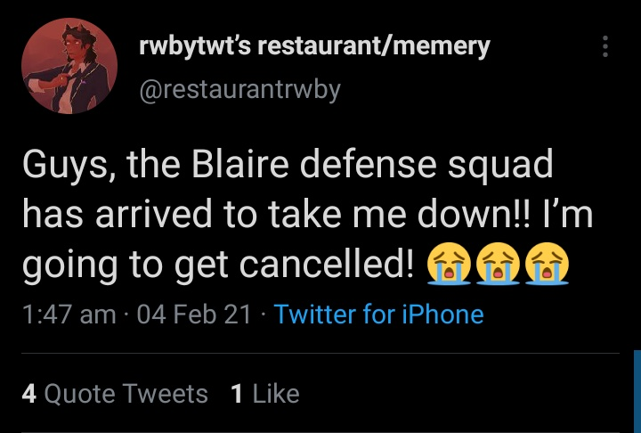 blaire's followers began to harass this user on 2/3/2021. although the user tweeted tweets in fun at first, the harassment became too much for them.