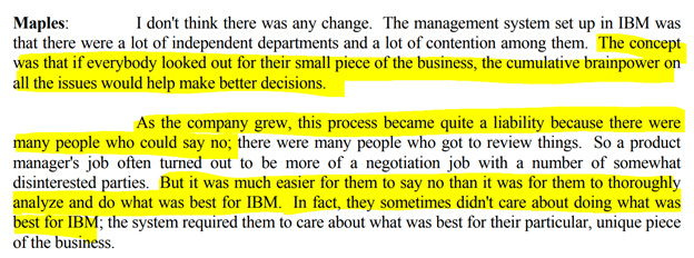 4/ On IBM's management"The concept was that if everybody looked out for their small piece of the business, the cumulative brainpower on all the issues would help make better decisions"
