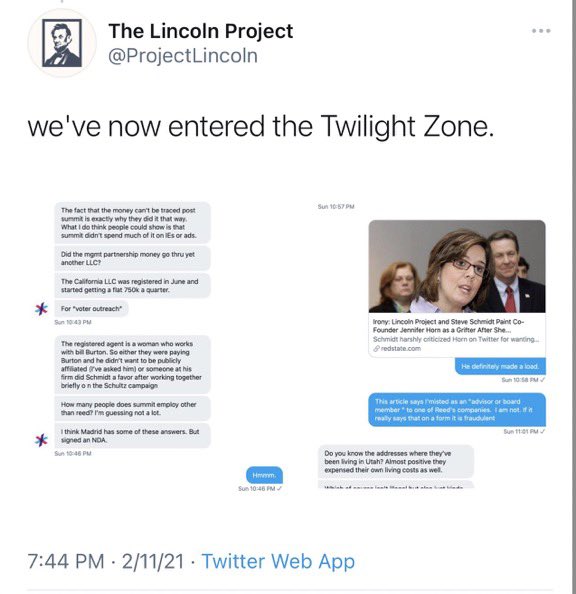 2. More screenshots of the thread Lincoln Project tweeted out and then deleted.