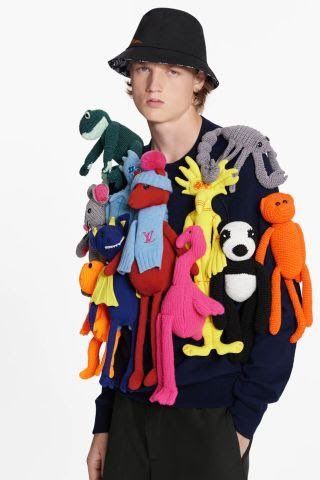 OpulentStyling's tweet photo. Louis Vuitton’s $8K puppet sweater. The clownish jumper is among a number of other cartoonish pieces, including a $6,100 “puppet baseball” jacket and a $7,450 hoodie. Fashion critics on social media have claimed they could make the same sweater for a fraction of the cost. https://t.co/HFgBtZiizA