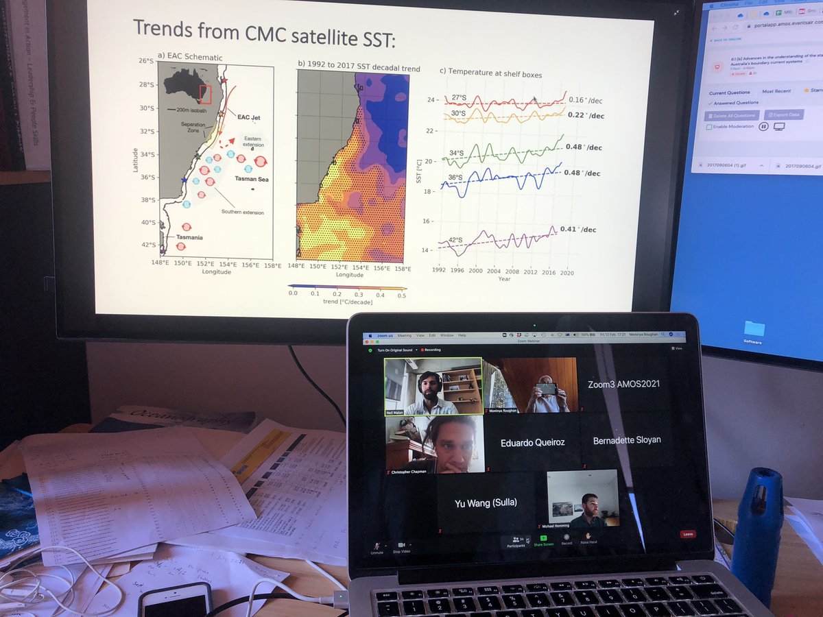 moninya's tweet image. Waters off southern NSW are warming twice as fast as waters off northern NSW.  0.5 deg C/ decade over the past 25 yrs @NeilMalan presenting rapid ocean warming trends along SE Australia. @AMOSupdates #AMOS2021 @IMOS_AUS @OceanRes_UNSW