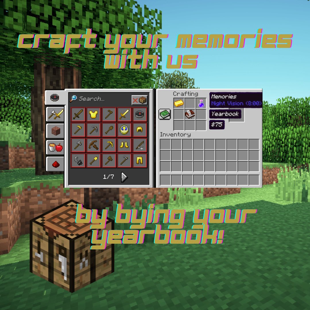 hermes_falcon's tweet photo. Want a yearbook? Access a crafting table!
Buy your yearbook today with #TeamTheEnd at https://t.co/InyZIFElF7, MLEC’s code being 17260 https://t.co/qBKL69DfQg