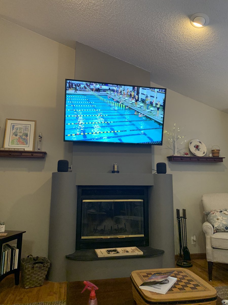 Pandemic positive- watching a swim meet on the couch in my jammies #staypositive #makelemonade