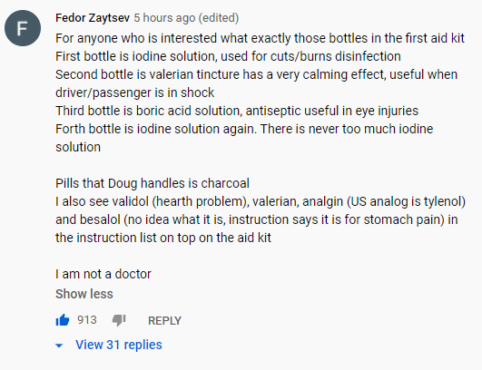 klhi's tweet photo. Amazing first aid kit in a 1980s Soviet car, @DougDeMuro and @YouTube comments deliver once again:
  Activated charcoal, boric acid, valerian tincture ... what a vibrant illustration of (scarcity of) USSR medical care.
  https://t.co/ePbIAp84Lz 1988 Gaz Volga 24-10 review https://t.co/x7ToqANclj