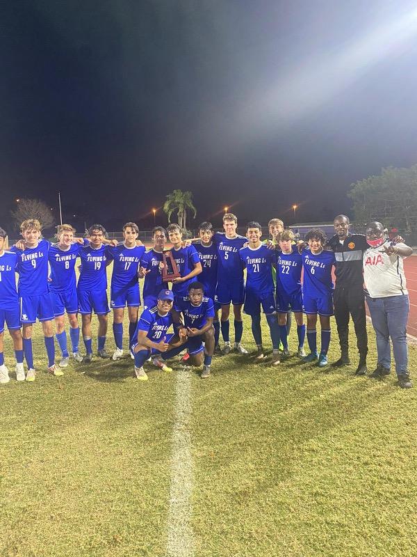 FlyingLsAthlete's tweet image. Congratulations to the Flying Ls Boys Soccer Team &amp;amp; Coach Snipe for capturing the District Championship tonight vs St. Thomas Aquinas winning 5-0.
We now head to the state tournament by hosting Royal Palm Beach on 2-17 in the Regional Qtrs
Congrats Boys. 
DISTRICT CHAMPS
GO LS