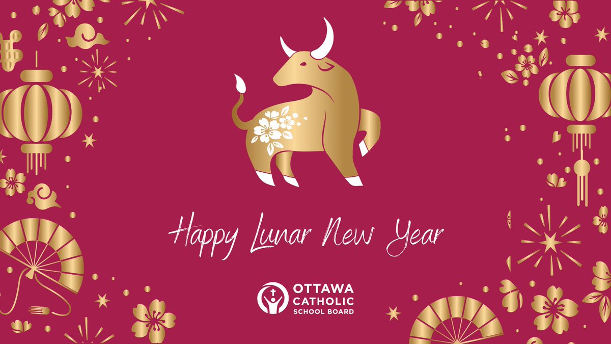OttCatholicSB's tweet photo. ✨ Happy #LunarNewYear to all our #ocsb students and community celebrating! Wishing you a healthy and prosperous #YearOfTheOx. 🐂🎊✨ #ocsbBeCommunity https://t.co/5DSQ9FDcV5
