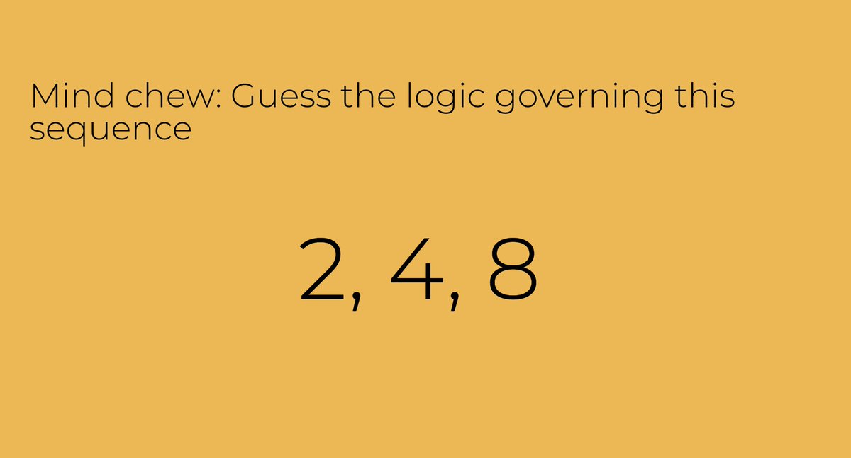 Try solving this. Guess the logic governing this sequence. Do not jump to next tweet till you have an answer in your head. 2/n