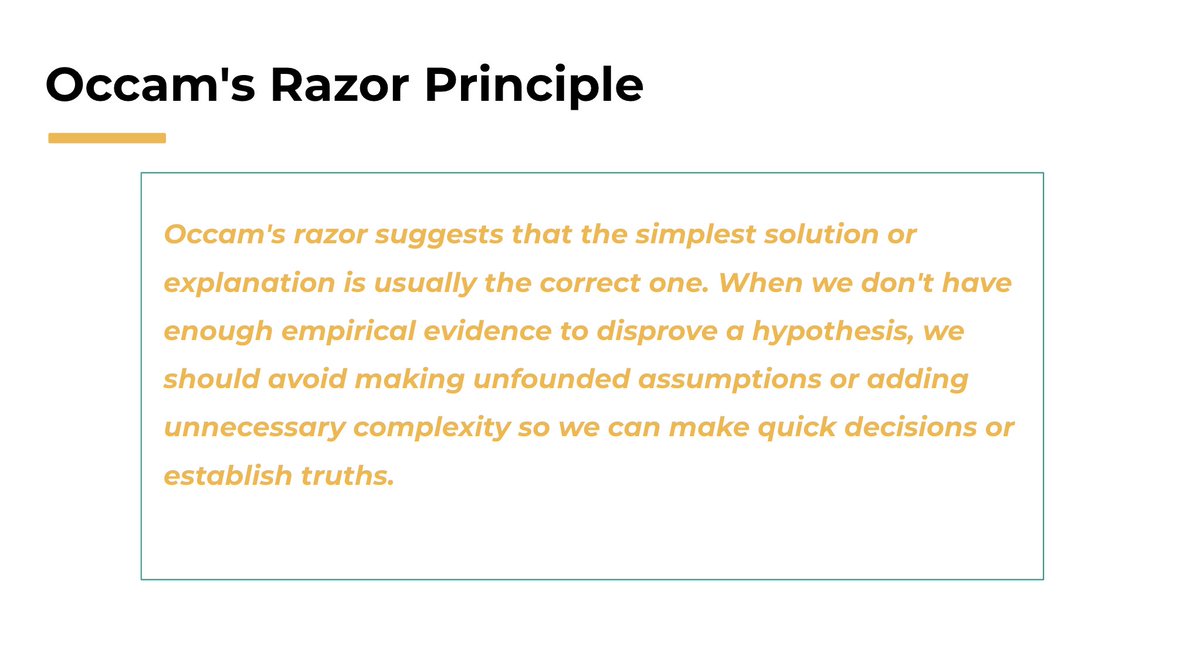 First rule to thinking simple is classic Occam’s razor. When in doubt take the simplest answer forward. Do not make assumptions unless you are forced to. 5/n
