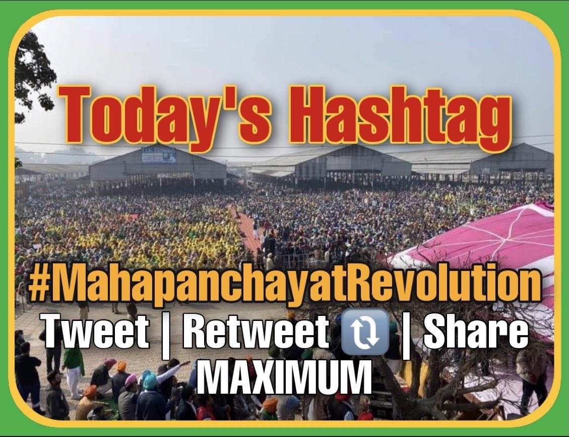 kisanektamorcha's tweet image. Now Farmers Agitation is no longer confined to borders of any one state.
Farmers community from not only Punjab, but parts of Haryana & UP are stern to continue the protest until Modi Govt. reaches a definitive conclusion
#MahapanchayatRevolution