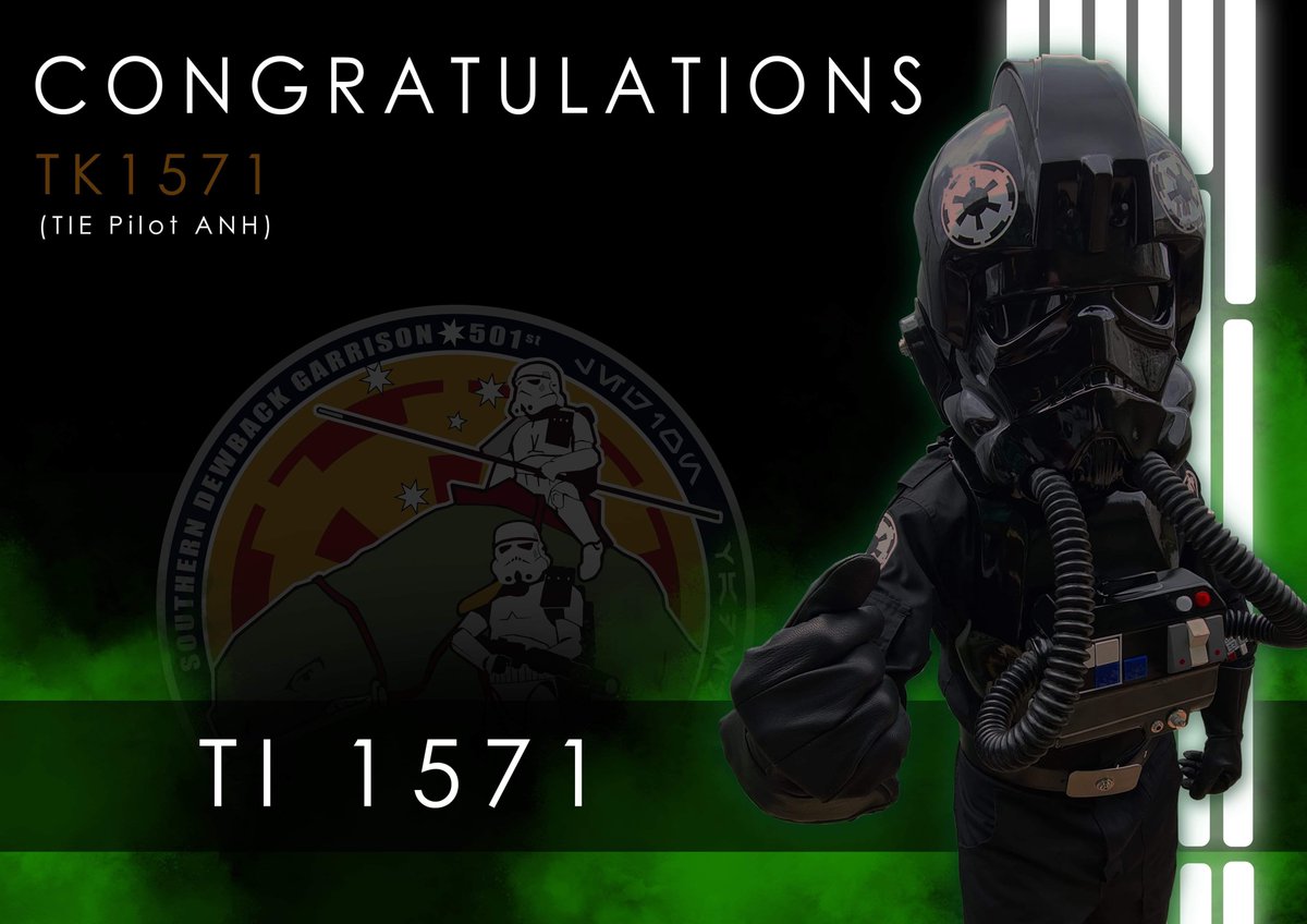 Congratulations to TK1571 who has earned his wings and is clear to fly with the TIE Pilots of the Southern Dewbacks - clear the flight deck!