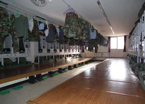 This is literally how we hung our laundry at the Army Training Center. All of us slept lying right next to each other - just inches away. If you were assigned a locker right next to a snorer, well, good luck.