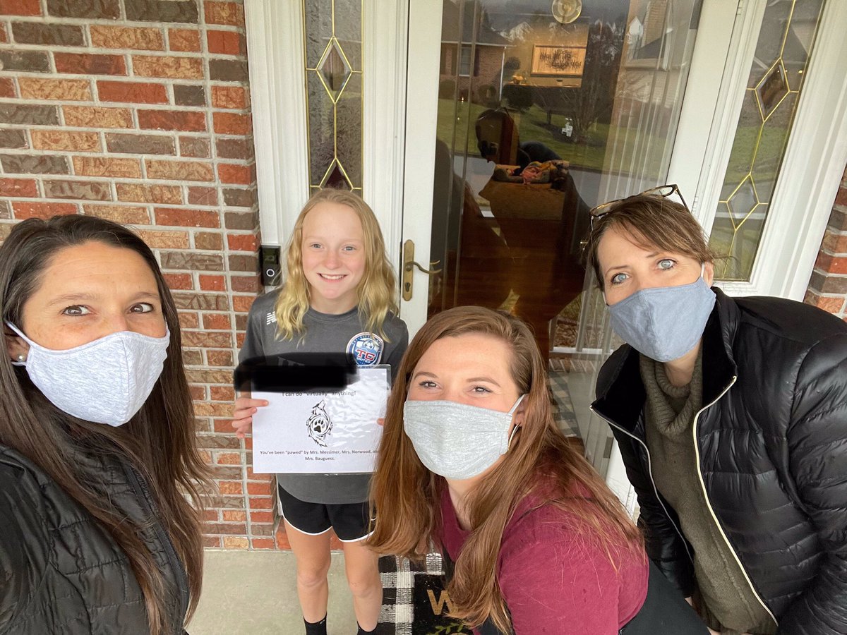 Today we surprised 5 awesome <a href="/IndianTrail_JCS/">IndianTrail_JCS</a> Wolf 1 students who can do “virtually” anything in remote learning. More visits coming soon 😊<a href="/cpbauguess/">Caroline Bauguess</a> <a href="/jordynnorwood_/">Jordyn</a> #JCSALLIN