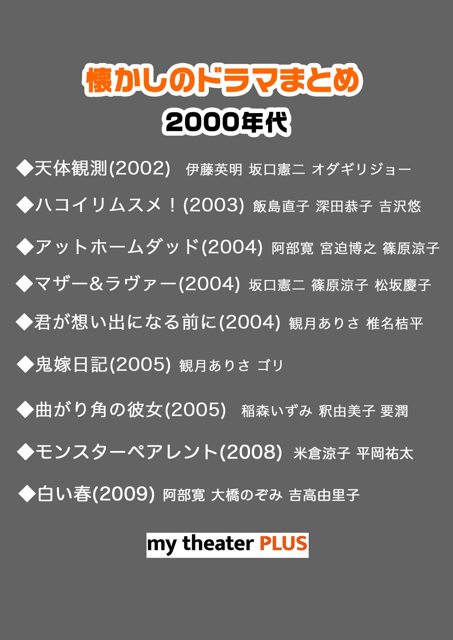 Appletv映画 ドラマ見放題チャンネル My Theater Plus 公式 00年代の懐かしドラマまとめ マイシアタープラス で配信中のおすすめ作品をご紹介 天体観測 ハコイリムスメ アットホームダッド マザー ラヴァー 君が想い出になる前に 鬼嫁日記