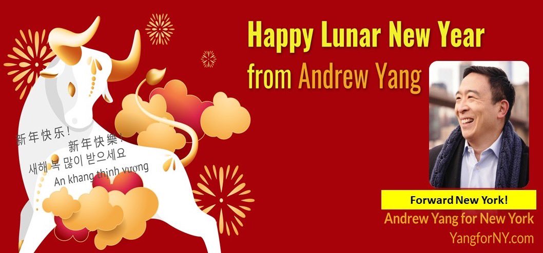 AndrewYang's tweet photo. Happy Lunar New Year!!  The Year of the Ox 👍❤️🎉 https://t.co/khZ0Af6gk2